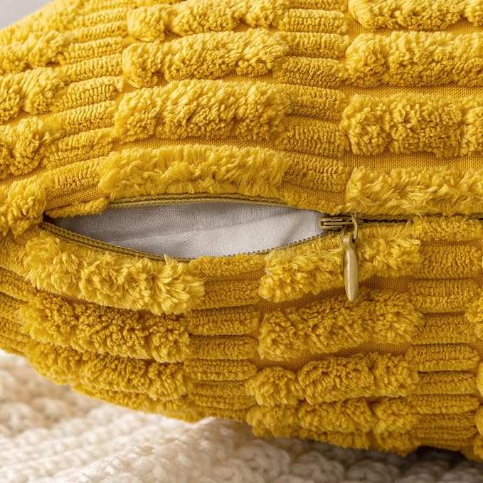 MIULEE Pack of 2 Corduroy Decorative Throw Pillow Covers 18x18 Inch Soft Boho Striped Pillow Covers Modern Farmhouse Home Decor for Summer Sofa Living Room Couch Bed Mustard Yellow