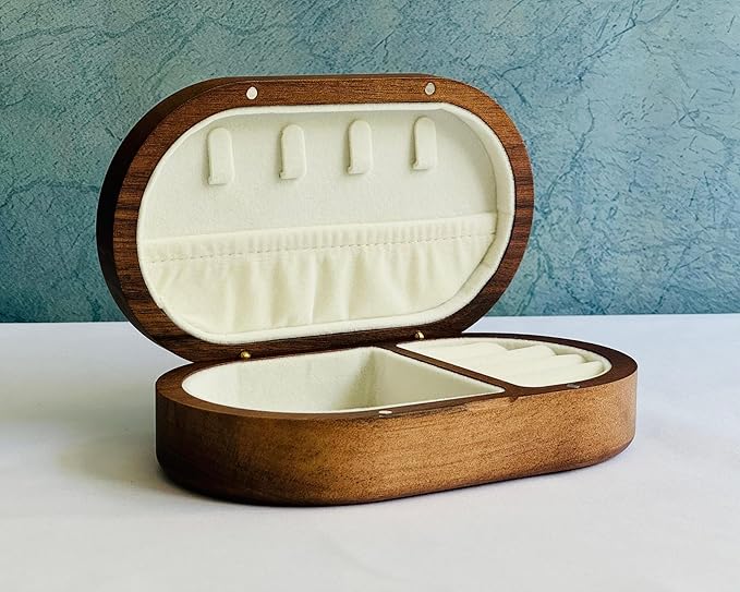 Personalized Women's Jewelry Box - Birth Flower, Wooden Handmade Walnut Organizer, Custom Engraved With Initial Letter and Name