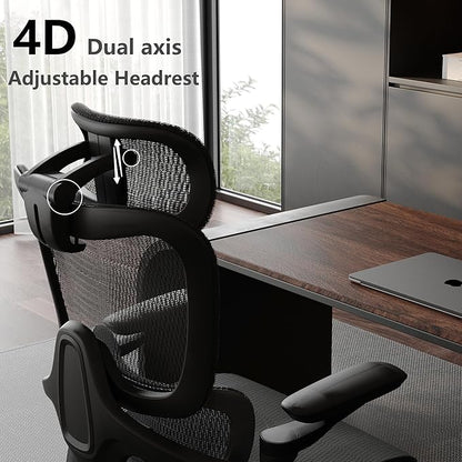 Ergonomic Office Chair, Big and Tall Home Desk Chair with Adjustable 3D Lumbar Support, 5D Armrest, 4D armrests, Mesh Computer Chair,90-130°Tilt, Model Zen (All Black)