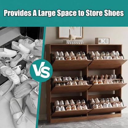 Xixini Shoe Storage Cabinet for Entryway with 6 Flip Drawers, Sturdy Wood Hidden Shoe Storage, Freestanding Narrow Slim Shoe Organizer for Front Door Entrance, Living Room, Hallway, Bedroom, Walnut