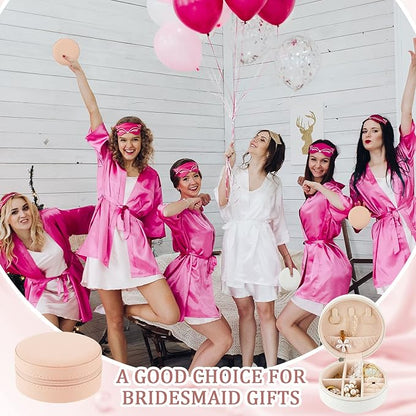 6 Pcs Travel Jewelry Case Bridesmaid Gift Boxes Jewelry Travel Organizer Small Round Jewelry Box Mini Storage PU Leather