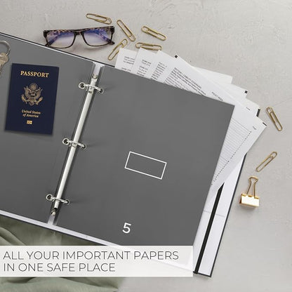 Important Document Organizer Set with Folders - Complete Linen Ring Binder Set Safely Stores All Documents & Files in One Place - Easy to Use Expanding Storage Incl. Envelopes, Pockets & Labels