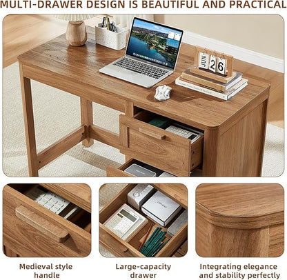 48'' Farmhouse Executive Desk with Storage, Wooden Home Office Desk with Drawer and Vintage Handle, Large Computer Writing Desk for Study, Bedroom, Living Room （Dark Wood）