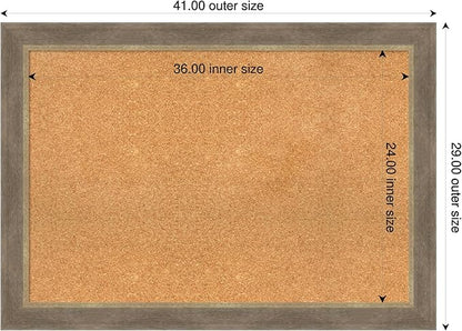 Amanti Art Natural Cork Board for Wall, 29x41 Vision Board with Brown Wood Frame, Large Corkboard Office Decor for Home Organization, Coastal Corkboard Pinboard to Display Items for Home Organization