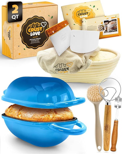 Loaf Pan for Bread Baking - incl. Sourdough Bread-Baking Supplies like Banneton Bread-Proofing Basket - 2QT Enameled Oval Cast Iron Dutch Oven, Bread-Oven, Sour Dough Bread-Banking-Pan Tools
