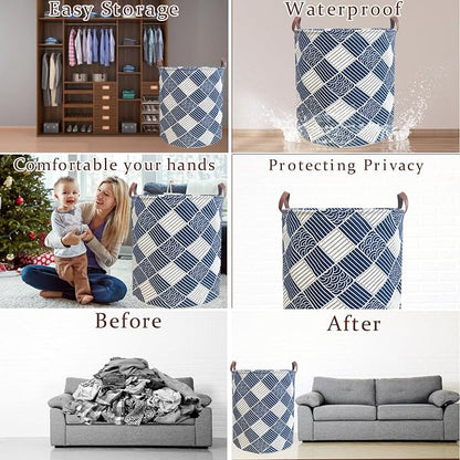 80L Waterproof Laundry Hamper in Family Leather Handle Laundry Basket in Dormitory Collapsible Laundry Bag in Nursery (91-Satisfied laundry hampers)