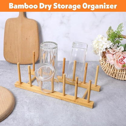 8 Pcs Bamboo Plate Holder & Wooden Dish Rack Organizer, 11.6x4.7x3.9 Inch Bamboo Wooden Dish Rack for Plates, Bowls, Cutting Boards & Kitchen Cabinet Storage