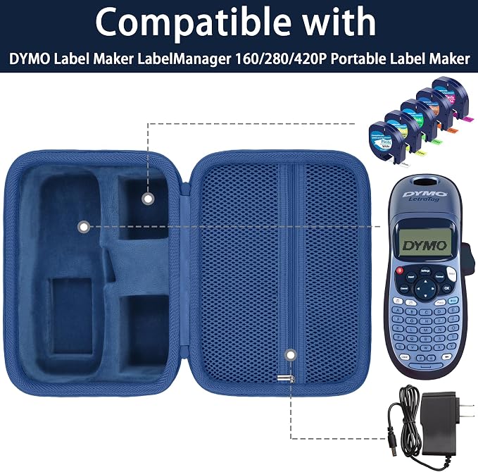 Label Printer Case Compatible with DYMO LetraTag LT-100H/LT-100H Plus Handheld Label Maker(Blue Case)