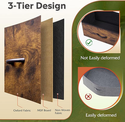 Tall Console Table with 15 Fabric Drawers, Entryway Table with Storage, Tall Storage Organizer with Wood Top, Steel Frame for Living Room, Hallway, Office, Rustic Brown