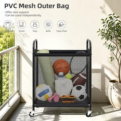 STORAGE MANIAC Rolling Laundry Hamper with Wheels 2-Section Laundry Sorter Rolling Laundrys Basket on Wheels with Removable Bag Clothes Hamper Laundrys Organizer Cart Bathroom Bedroom 100L Beige