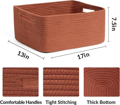 MiniArk Large Storage Baskets for Organizing, Closet Shelf Baskets for Clothes Blanket Towels, Baby Nursery, Toy Bins Box, Woven Rope Baskets, 17 x 13 x 7.5”, 4 Packs Oxide Red