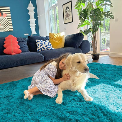 OLANLY 2x4 Machine Washable Runner Rugs for Hallway, Soft Fluffy Shaggy Bedside Rugs for Bedroom, Living Room, Indoor Floor Carpet for Kids Girls and Boys, Nursery Rooms, Home Decor Aesthetic, Teal
