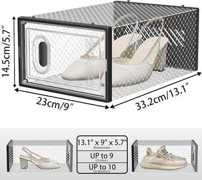 SIMPDIY Shoe Storage, 12 Pack Shoe Organizer for Closet, Shoe Boxes Clear Plastic Stackable Shoe Containers with Lids for Size 10, Black