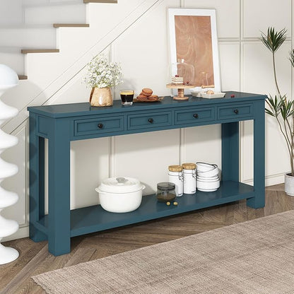 Knocbel Console Table Hallway Entryway Side Table, 63" Long Sofa Table Furniture with 4 Drawers and Bottom Shelf for Living Room Home Decor, New Dark Blue