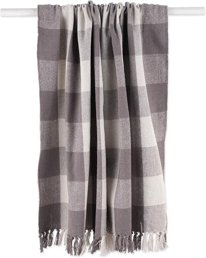 DII Buffalo Check Collection Rustic Farmhouse Throw Blanket with Tassles, 50x60, Gray/White