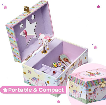 Jewelkeeper Girls Musical Jewelry Box - Durable Pine Fiberboard with Violet Lining - Kids Jewelry Box - The Beautiful Dreamer Tune - Gifts for Girls - Unicorn Jewellery Box - 6x4x3.5in