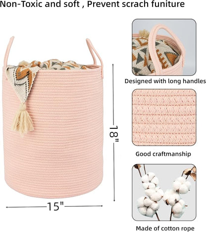 XUANGUO Cotton Rope Laundry Basket Hamper for Clothes Woven Storage Basket for Living Room Bedroom Boho Tall Rope Baskets for Blanket Toys Pillow Towels Baby Nursery Hamper Bin coral pink