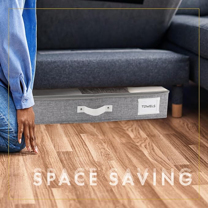 HOMELUX THEORY 2pc Under Bed Storage Containers, Bedroom Under the Bed Drawer Storage Organizer with Bins and Lids, Medium Underbed Clothes Storage Box Ideal for Blanket, Fabric, & Shoes (LightGray)