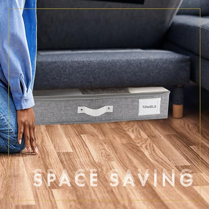 HOMELUX THEORY 2pc Under Bed Storage Containers, Bedroom Under the Bed Drawer Storage Organizer with Bins and Lids, Medium Underbed Clothes Storage Box Ideal for Blanket, Fabric, & Shoes (LightGray)