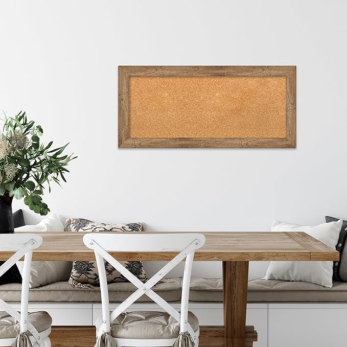 Amanti Art Natural Cork Board for Wall, 16x34 Vision Board with Brown Wood Frame, Medium Corkboard Office Decor for Home Organization, Rustic Farmhouse Corkboard Pinboard to display items for home