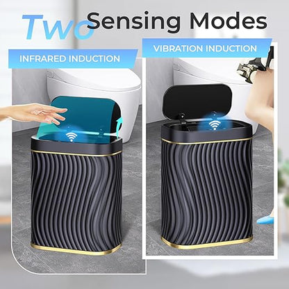Bathroom Small Trash Can with Automatic Touchless Lid, 2.6 Gallon Smart Garbage Can Narrow Waterproof Trash Bin for Bedroom, Office, Living Room