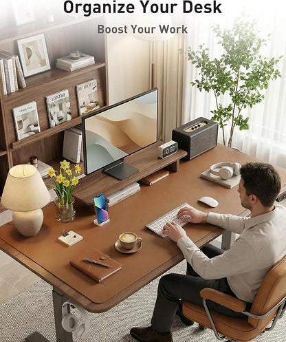 Aothia Faux Leather Desk Mat - Large Mouse Pad, Non-Slip PU Leather Blotter, Waterproof Writing Surface for Office and Home (Brown, 42" x 17")