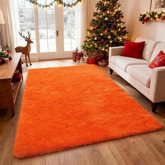 Shag Area Rugs for Bedroom Living Room,Orange 4X6 Ultra Soft Fluffy Area Rugs for Dorm,Indoor Carpet Plush Rugs for Home Halloween Decor