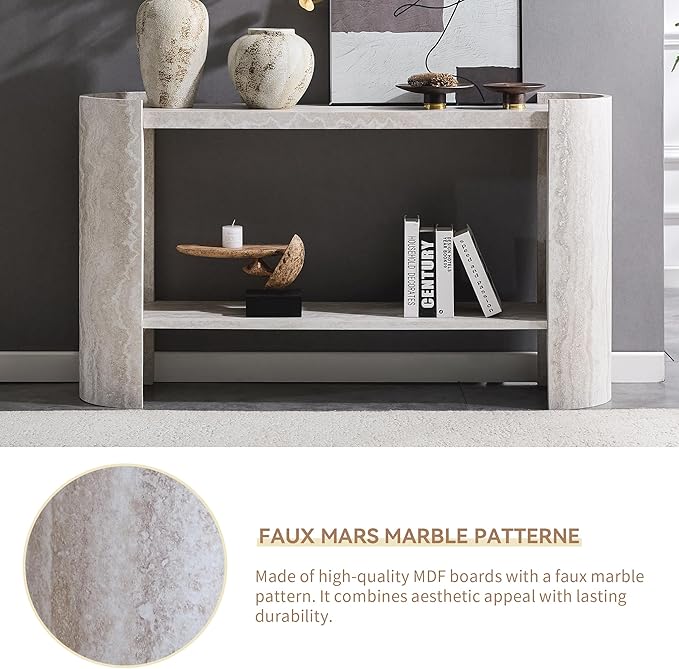 53 Inch Console Table, Modern 2-Tier Entryway Table with Rounded Corners, Narrow Sofa Table Behind Couch for Foyer, Hallway, Living Room,White