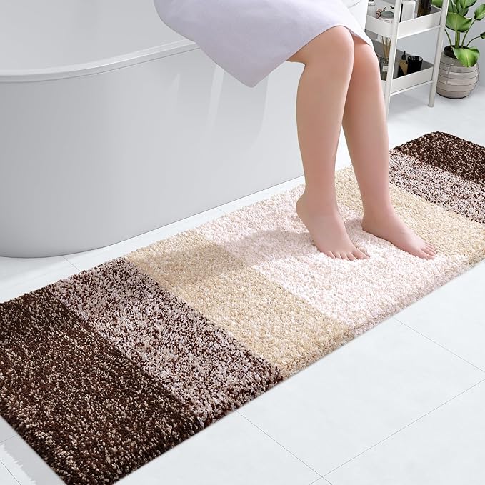 OLANLY Bathroom Runner Rugs Mat 59x17, Extra Soft Absorbent Microfiber Bath Rugs, Rubber Backing, Quick Dry, Washable Long Bath Mats for Bathroom Floor, Tub and Shower, Home Decor Accessories, Brown