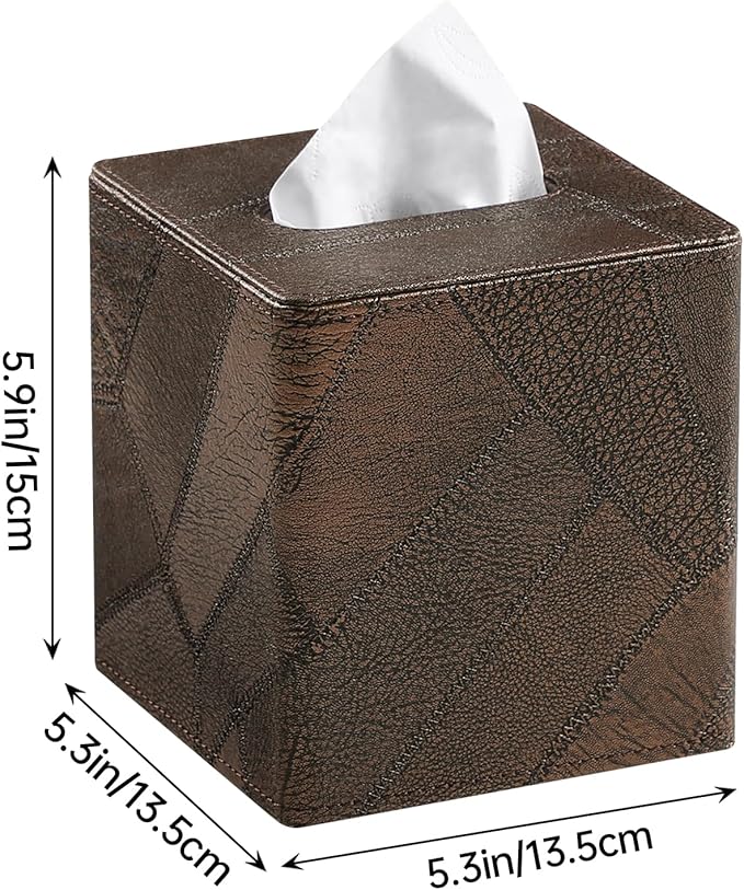Square Tissue Box Cover, Stylish Leather Tissue Box Holder with Magnetic Bottom, Used As A Decorative Tissue Holder for Living Rooms, Bedrooms, and Desks (Brown Vintage)