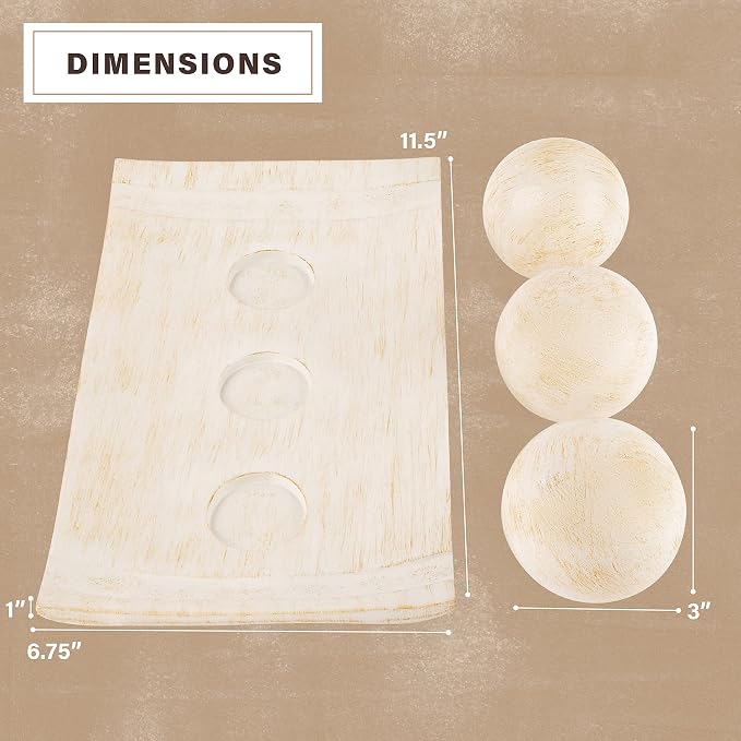 Creative Scents Rustic Luxe Decorative Tray and Orb Set - Centerpiece Table Decorations for Coffee Table Decor - Modern Farmhouse Decor - Decorative Accents Bowl with Balls for Dining Table Decor
