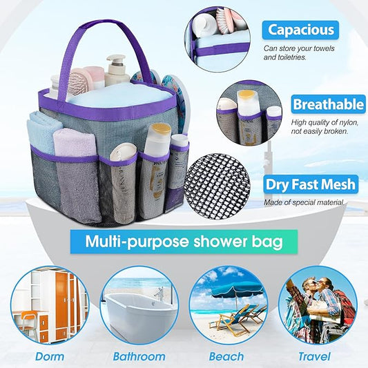 Attmu Mesh Shower Caddy Portable for College Dorm Room Camping Essentials, Shower Caddy Dorm with 9-Pockets, Large Capacity Hanging Basket Bathroom Bag for Toiletry, Swimming, Gym, Camp, Beach