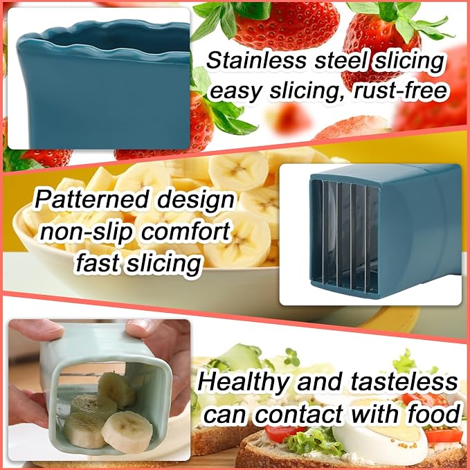 TULOBI 3 PCS Cup Slicer, Stainless Steel Egg Stainless, Strawberry Slicer, Mini Fruit Slicer Cup, Quickly Making Fruit Vegetable Salad, Creative Convenient Kitchen Gadget (Navy Blue + Yellow + Cyan)