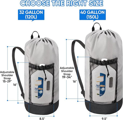 BALEINE 150L Laundry Bag Backpack, 900D Oxford Fabric Large Travel Laundry Bags with Shoulder Straps and 2 Mesh Pockets for College Dorm, Apartment, Laundromat (Grey, 150L)