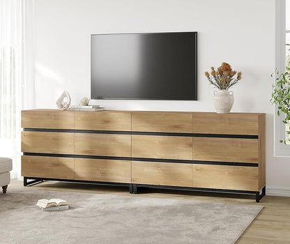WAMPAT Dresser for Bedroom, Closet Organizers and Storage with 12 Drawers, Chest of Drawers with Metal Base, Modern Wooden Dresser for Living Room, Bedroom, Oak