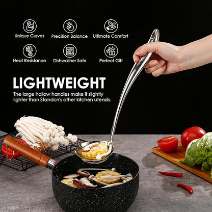 304 Stainless Steel Kitchen Utensil Set - 9 PCS Serving Utensils, Cooking Utensil, Solid Spoon, Slotted Spoon, Fork, Spatula, Ladle, Skimmer Spoon, Slotted Spatula Tunner, Spaghetti Spoon, Large Spoon