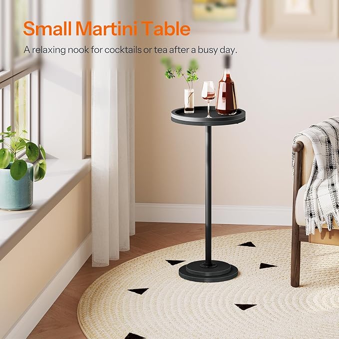 HOOBRO Small Round Side Tables, Set of 2, Drink Tables, Coffee Martini Tables with Pedestal Accent for Small Spaces in Living Room, Bedroom, Sofa Couch, Black BB168BZP201