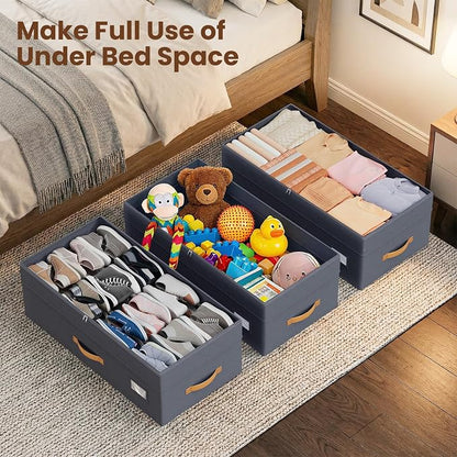Budding Joy Under Bed Storage with Wheels 2Pack, 80L Height Adjustable Underbed Containers with Clear Lids, Rolling Under Bed Shoe Storage Organizer for Dorm Home Clothes, Blankets, Toys, Grey