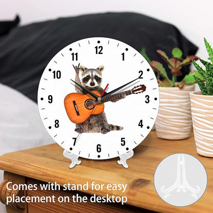 SPUNKER Clock for Bedroom,Funny Raccoon Kitchen Wall Clock,Acoustic Guitar Rock Clocks 10 Inch Silent Non-Ticking Wall Battery Operated for Living Room Bedroom Bathroom Laundry Room Decor