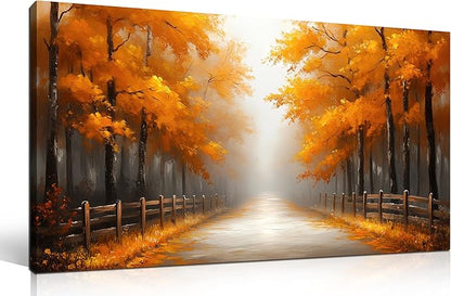 AUUZAIUA Forest Wall Art for Living Room Gold Misty Trees Landscape Large Artwork for Bedroom Office Modern Canvas Prints Ready to Hang 20"x40"