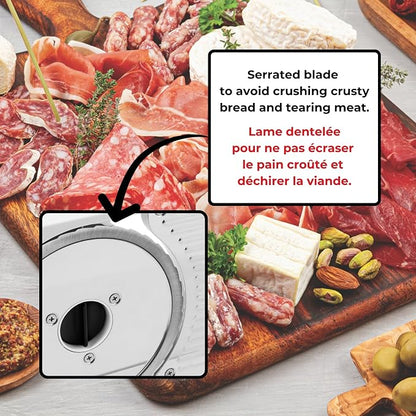 Starfrit Deli Slicer, Slices Meat, Cheese, Bread, 6.5" Stainless Steel Blade, Adjustable Thickness Knob, Nestable for Easy Storage, 2-in-1 Fruit and Vegetable
