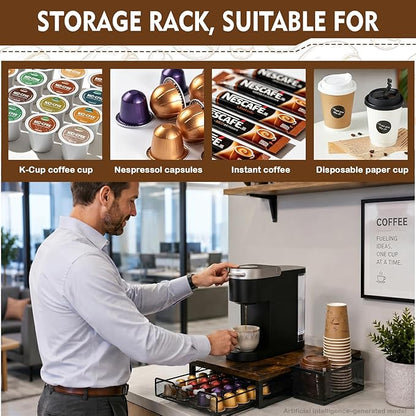 Coffee Pod Holder for Countertop Coffee Bar Organizer 45 Capacity Capsule Pods Storage Coffee Pod Drawer for Coffee Pods Holder Organizer with Sliding Basket for Home Kitchen Office Coffee Bar Station