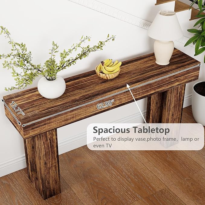Spaco 63'' Long Console Table,2 Tier Farmhouse Entryway Table Sofa Table with Storage,Wood Behind Couch Table for Living Room, Hallway,Foyer (Dark Brown)