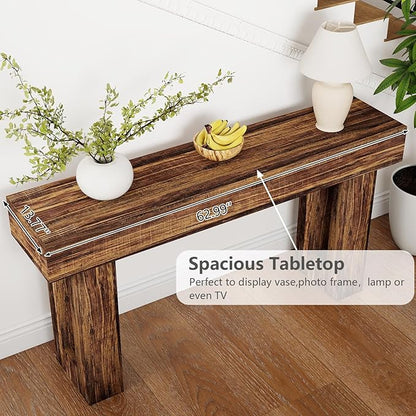 Spaco 63'' Long Console Table,2 Tier Farmhouse Entryway Table Sofa Table with Storage,Wood Behind Couch Table for Living Room, Hallway,Foyer (Dark Brown)