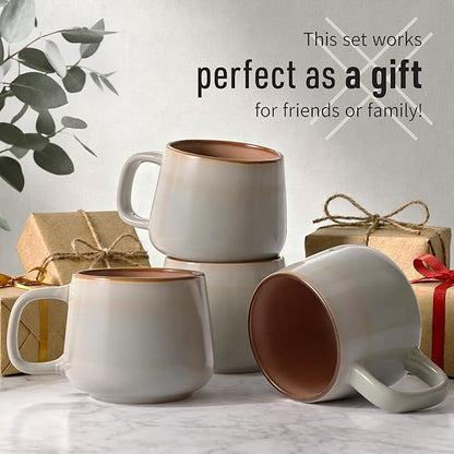 Ava Nord Ceramic Coffee Mugs Set of 4 | 12 oz Stoneware Coffee Cups | Lead-Free, Non-Toxic | Microwave and Dishwasher Safe | Comfortable Handle | Aesthetic Nordic Design for Tea and Latte | Sage Ash
