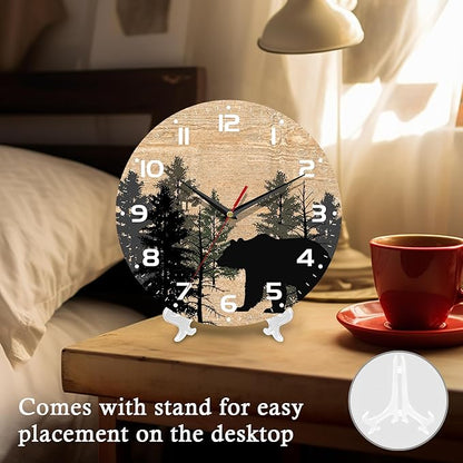 Wall Clock, 10 Inch Silent Non-Ticking Home Kitchen Decor, Battery Operated for Bathroom Bedroom Living Room Office(Forest Bear Plant)