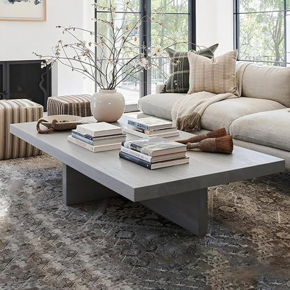 Solid Wood Square Coffee Table 2 Inch Thick Farmhouse Low Minimalist Center Table for Living Room Office