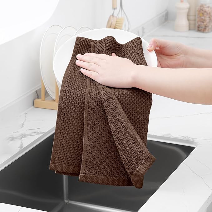 Homaxy 100% Cotton Waffle Weave Kitchen Dish Towels, Ultra Soft Absorbent Quick Drying Cleaning Towel, 13 x 28 Inches, 24-Pack, Coffee