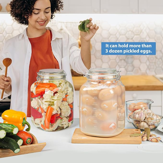 1 Gallon Wide Mouth Glass Jars with Airtight Lids, Large Glass Storage Containers with Lids, 4200 ML Mason Jars with 2 Scales - Canning Jars with Large Capacity, Canister for Pet Food, 2 Pack