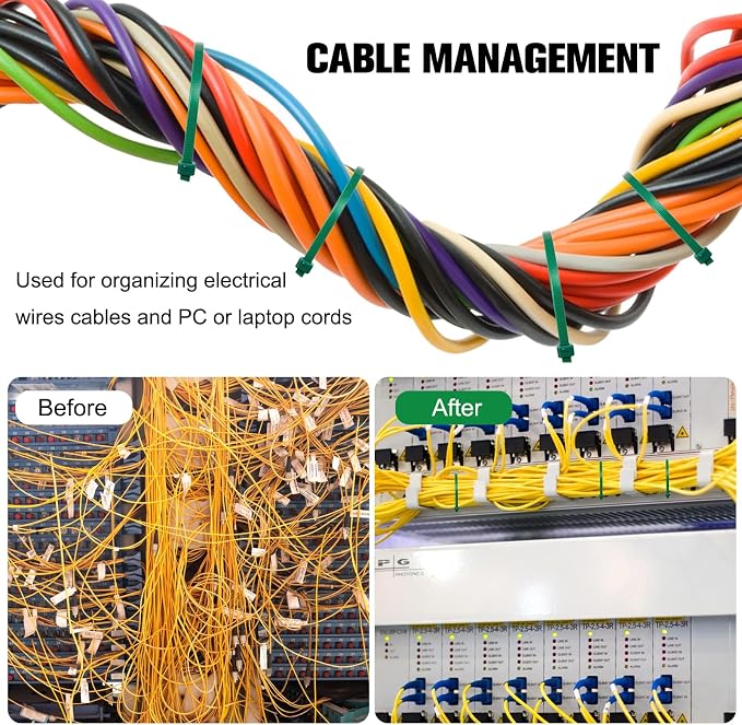 Zip Ties Assorted Sizes(4”+6”+8”+12”), 400 Pack, Green Cable Ties,Multi-Purpose Self-Locking Nylon Cable Cord Management,Plastic Wire Ties for indoor and outdoor use.